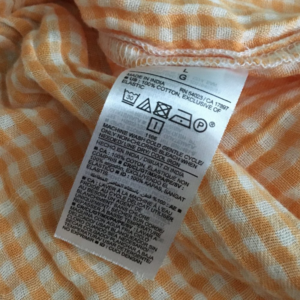 Old Navy NWT 100% Cotton Orange Gingham Smocked Tie Shoulder Tank Large - Picture 11 of 16